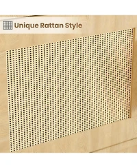 gaomon 65.4" in Tall Boho Bookshelf with 5 Tier Bookshelf and Rattan Doors, Wooden Bookcase with Storage, Large Bookshelf for Living