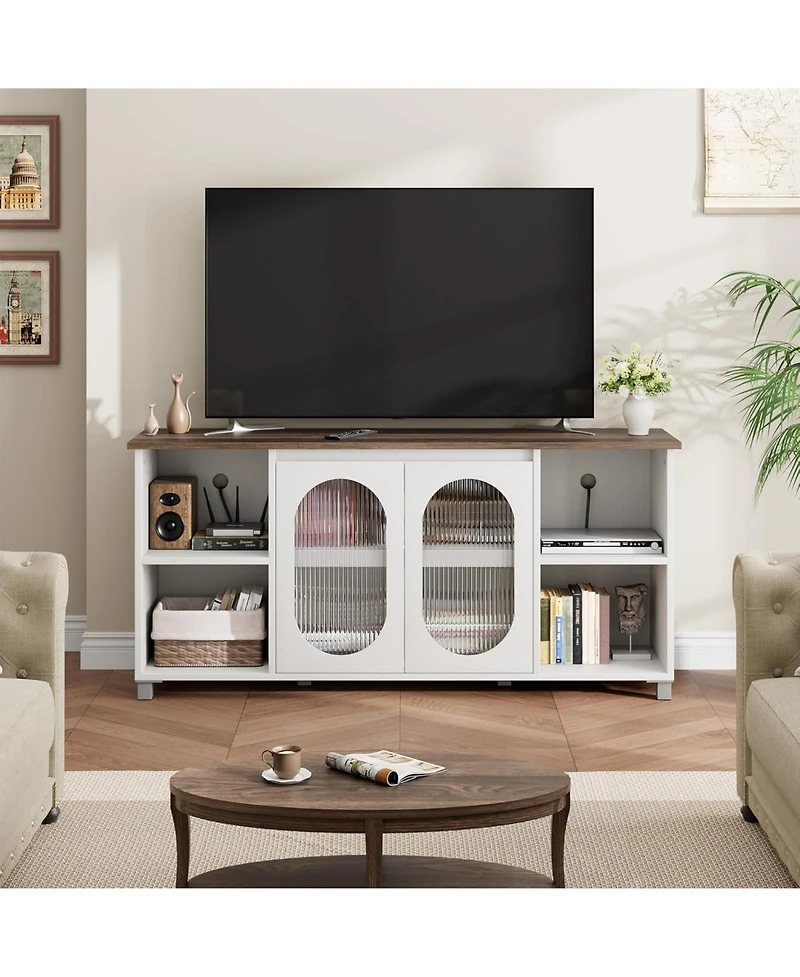 Gaomon 70 in Modern Tv Stand with Glass Doors Entertainment Center , Sturdy Wooden Media Console with Storage Shelves, Living Room & Bedroom