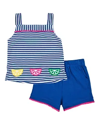 Florence Eiseman Toddler Girls Stripe Knit Short Set With Fruit Slices
