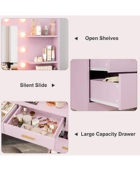 gaomon Large Vanity Desk with Mirror and Lights, Makeup Dressing Table Set with 8 Wide Storage Drawers, 2 Tier Shelves, Adjustable Lighting