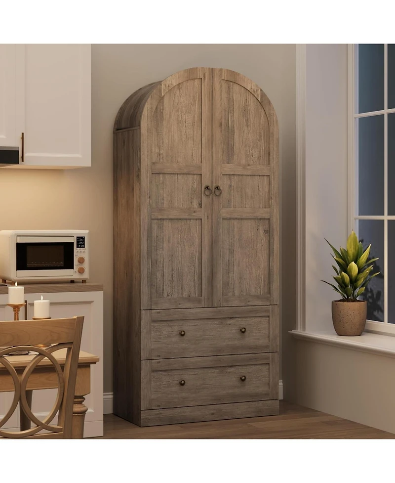 Gaomon 72" Tall Dome Bookcase with Drawers, 4-Tier Wooden Bookshelf Storage Cabinet with Door