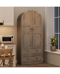 Gaomon 72" Tall Dome Bookcase with Drawers, 4-Tier Wooden Bookshelf Storage Cabinet with Door