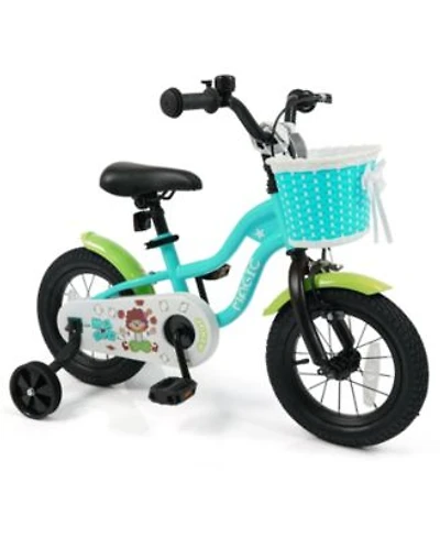 Mecale 12 Inch Kids Bike With Training Wheels Basket Green Color 12