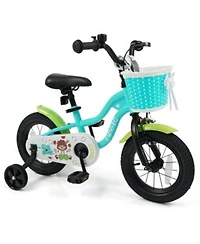 Mecale 12 Inch Kids Bike With Training Wheels Basket Green Color 12