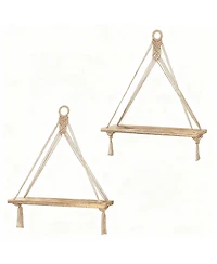 Yigii Boho Macrame Hanging Shelves Set of 2 – Rustic Wood Wall Decor for Minimalist Homes