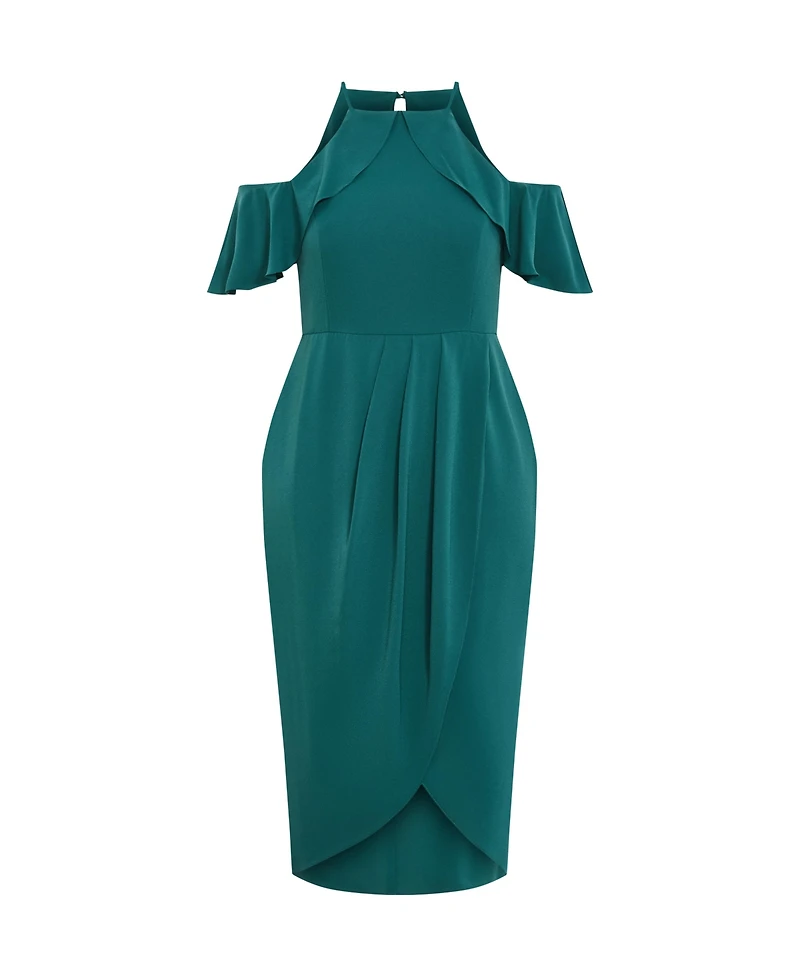 City Chic Women's Plus Love Siren Ruffle Shoulder Dress