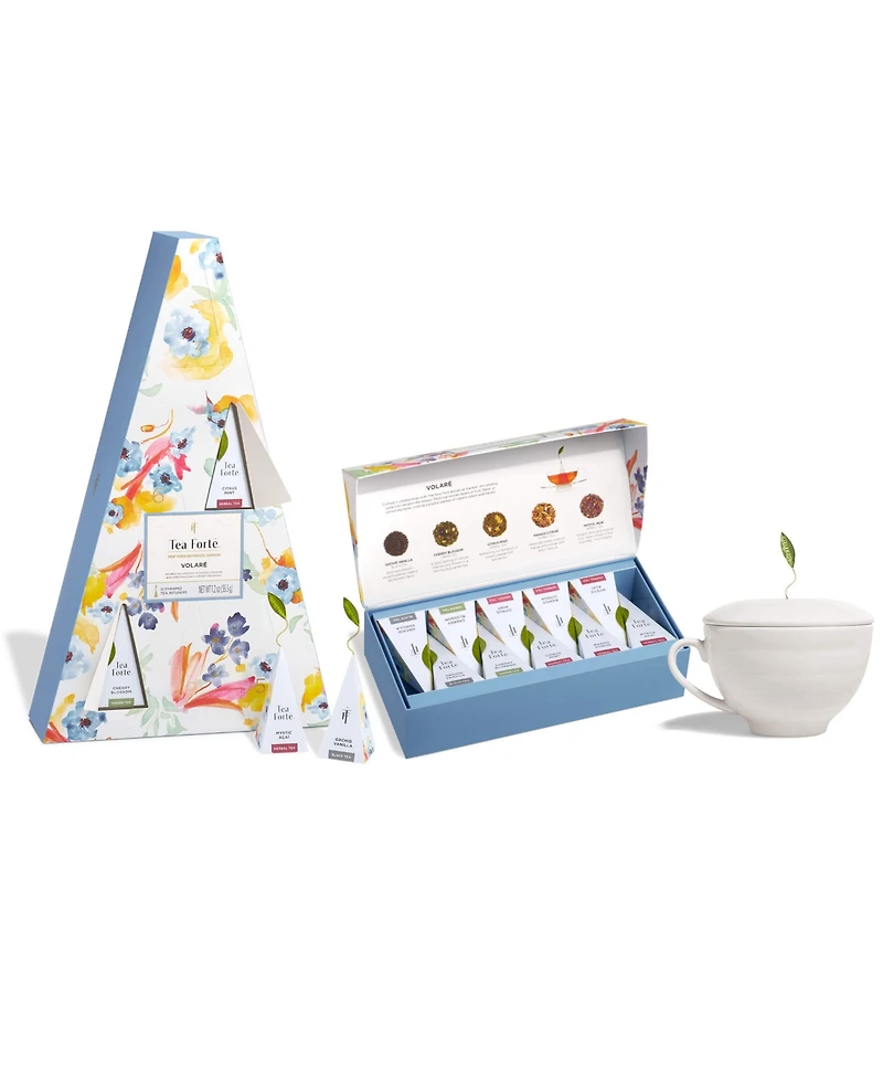 Tea Forte Volare Bundle Mini Advent Calendar, 12 Infusers And Petite Presentation Box, 10 Infusers and White Cafe Cup