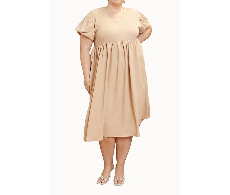 Fashion-szn Curve Women's Size-Puff Sleeve Smock Dress