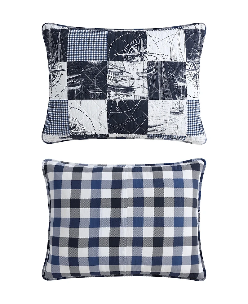 Nautica Sailors Patchwork Cotton Reversible -Pc. Quilt Set