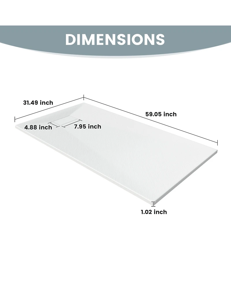 Casainc Wheelchair-Friendly Shower Base with Non-Slip Surface, Reversible Drain, Smc Cover and Flashing Kits