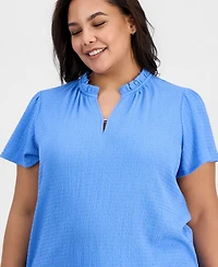 Jones New York Plus Crinkled Flutter-Sleeve Top