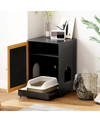 Cozito Cat Litter Box Enclosure End Table with Sisal Scratching Door and Pull-Out Tray, Black