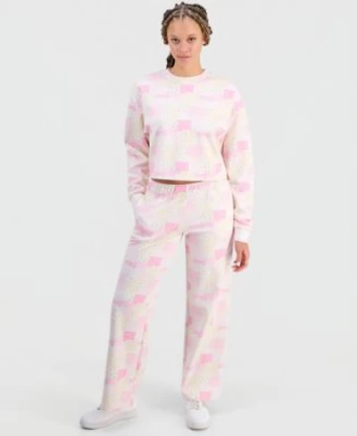 The Happy Camp3r Juniors Patchwork Print Crewneck Sweatshirt Patchwork Print Sweatpants