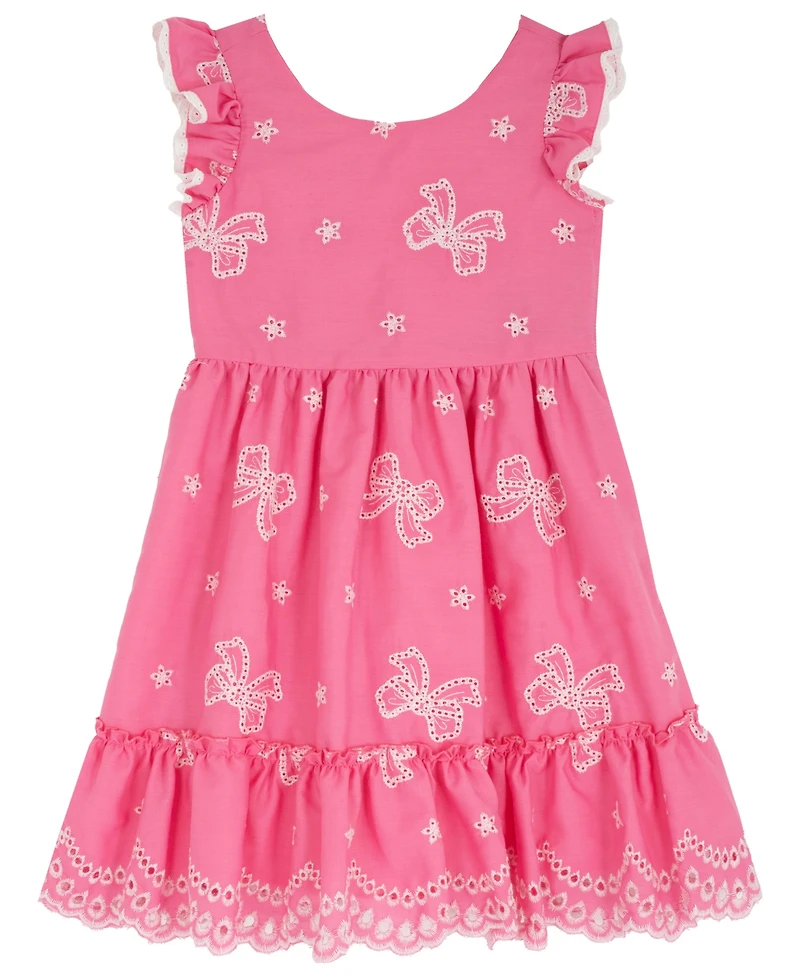 Rare Editions Girls' 2T-6X Cross Back Detail Bow Eyelet Dress