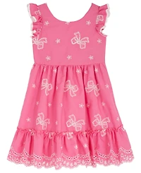 Rare Editions Girls' 2T-6X Cross Back Detail Bow Eyelet Dress