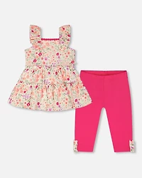 Deux par Baby Girl Tunic and Cotton Capri Set Printed Flowers