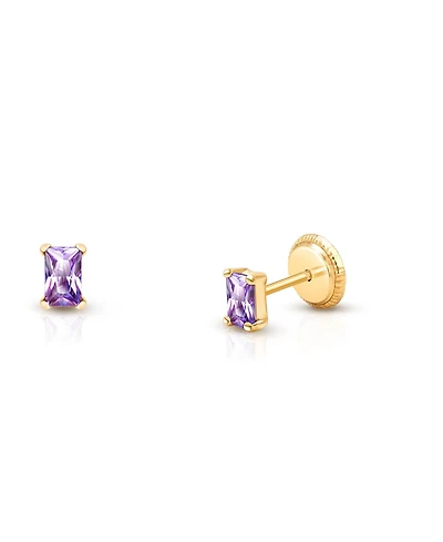 Tiny Blessings Children's 14K Gold 4mm Radiant-Cut Purple Cz Girls Studs Screw Back Earrings