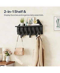 Yigii Bamboo Wall Coat Rack with 6 Hooks & Shelf for Hats
