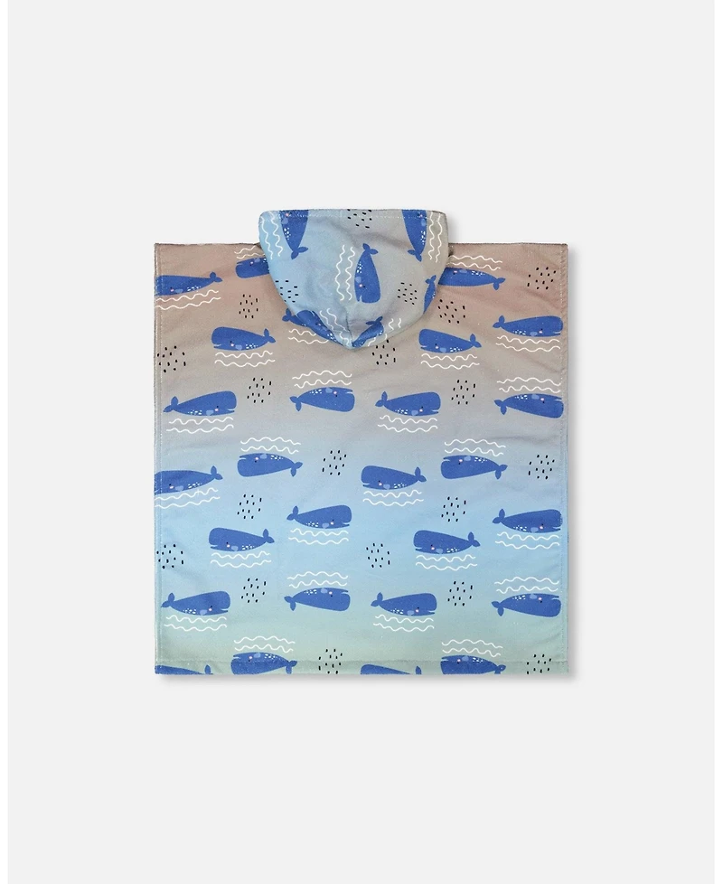 Deux par Deux Boy Hooded Beach Towel Blue Whale Print - Toddler|Child