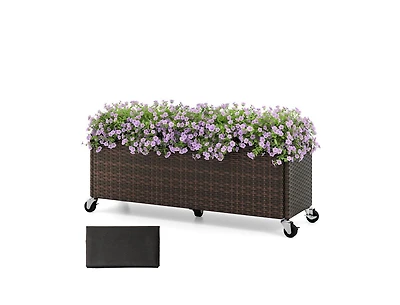 Slickblue Outdoor Wicker Raised Garden Bed with Wheels and Pe Liner