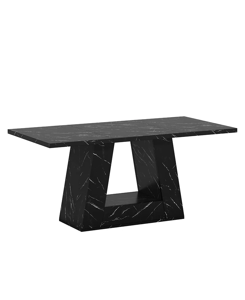 Tribesigns 63" Dining Table for 4 to 6 People, Rectangular Room Table, Modern Wooden Faux Marble Dinner with Sturdy Base