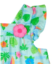 Florence Eiseman Little Girls Printed Linen Look Dress With Flower