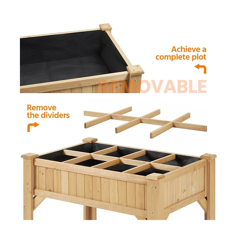 Yaheetech 8-Pocket Wood Elevated Garden Planter with Fabric Liner