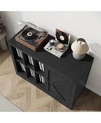 gaomon Farmhouse Record Player Stand with Barn Doors, 39.4" Turntable Table with Shelves