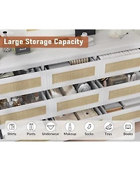 gaomon Rattan 9 Drawer Dresser with Charging Station, Farmhouse Chest of Drawers, Wide Closet Dresser Storage Organizer for Bedroom, Living Room