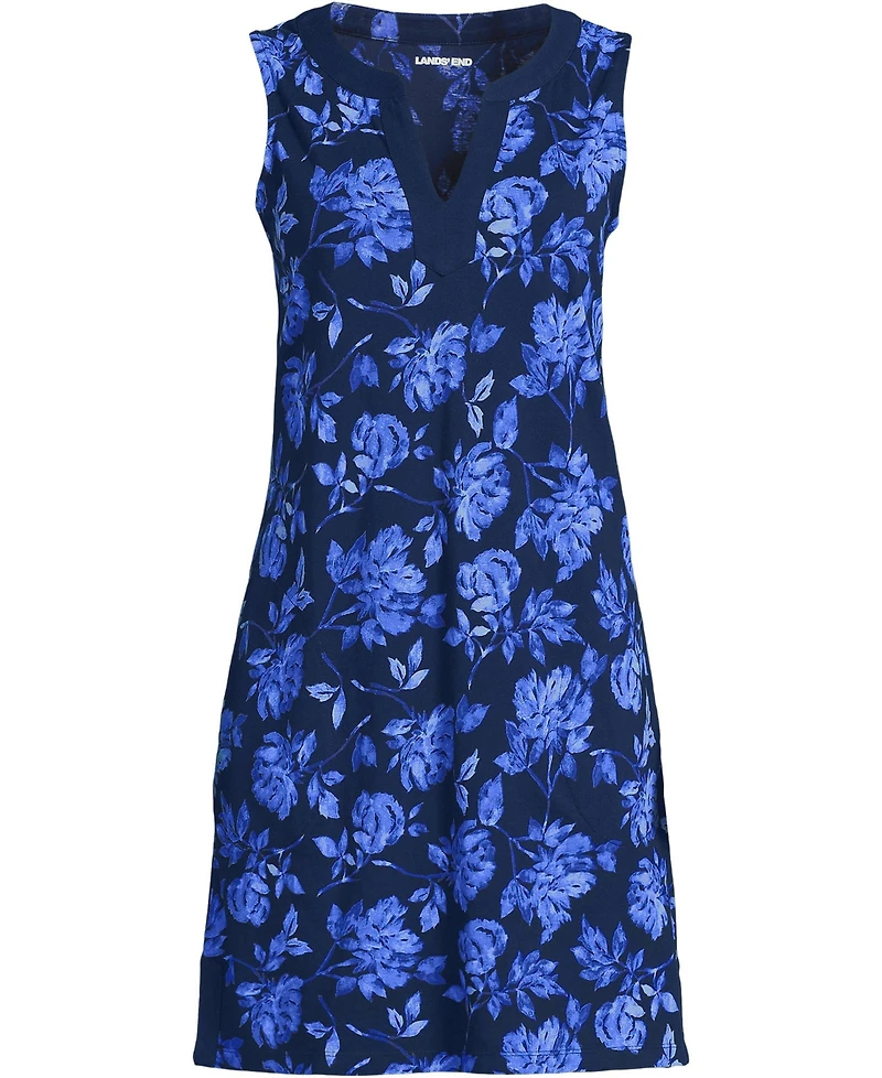 Lands' End Women's Cotton Jersey Notch Neck Dress