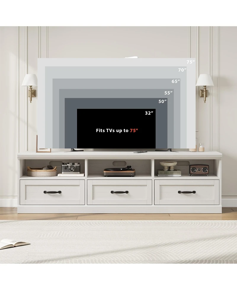 gaomon Mid-Century Modern 75" Tv Stand Entertainment Center, Storage Drawers & Open Shelves for 75 Inch TVs