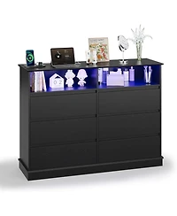 gaomon 6 Drawer Dresser for Bedroom with Led Lights & Charging Station