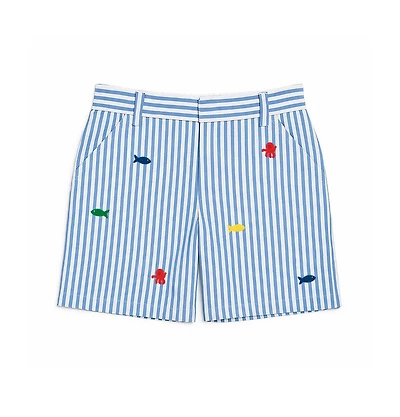 Florence Eiseman Little Boys Seersucker Shorts with Embroidered Sea Creatures