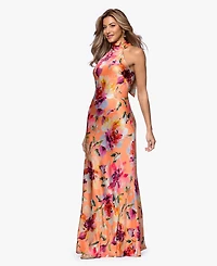 Xscape Women's Printed High Neck Maxi Dress