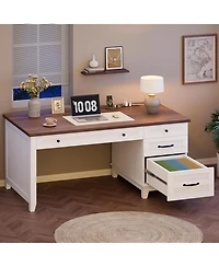 Gaomon 53.5" Farmhouse Executive Desk with File Drawers & Charging Station