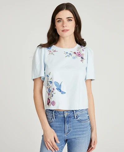 Driftwood Women's Floral Embroidered Crewneck T-Shirt