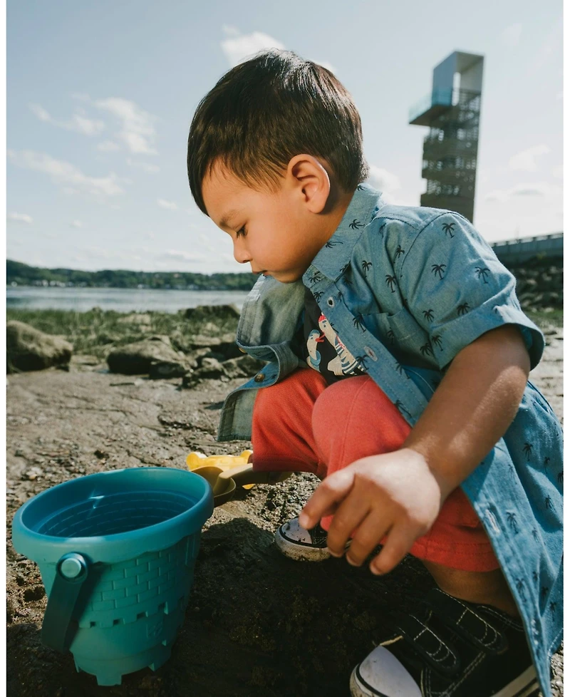 Deux par Big Boys Short Sleeve Chambray Shirt Blue Palm Print