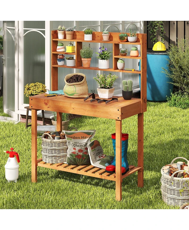 Slickblue Wooden Garden Potting Bench Table 61" with Open Shelves