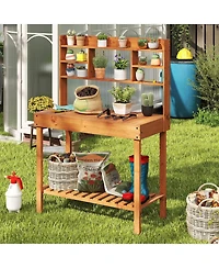 Slickblue Wooden Garden Potting Bench Table 61" with Open Shelves