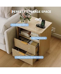 gaomon Bedside Table Nightstand with Bedside Storage, Bedroom Side Table and Organizer, Functional and Fluted Nightstand, for Bedroom, Living Room