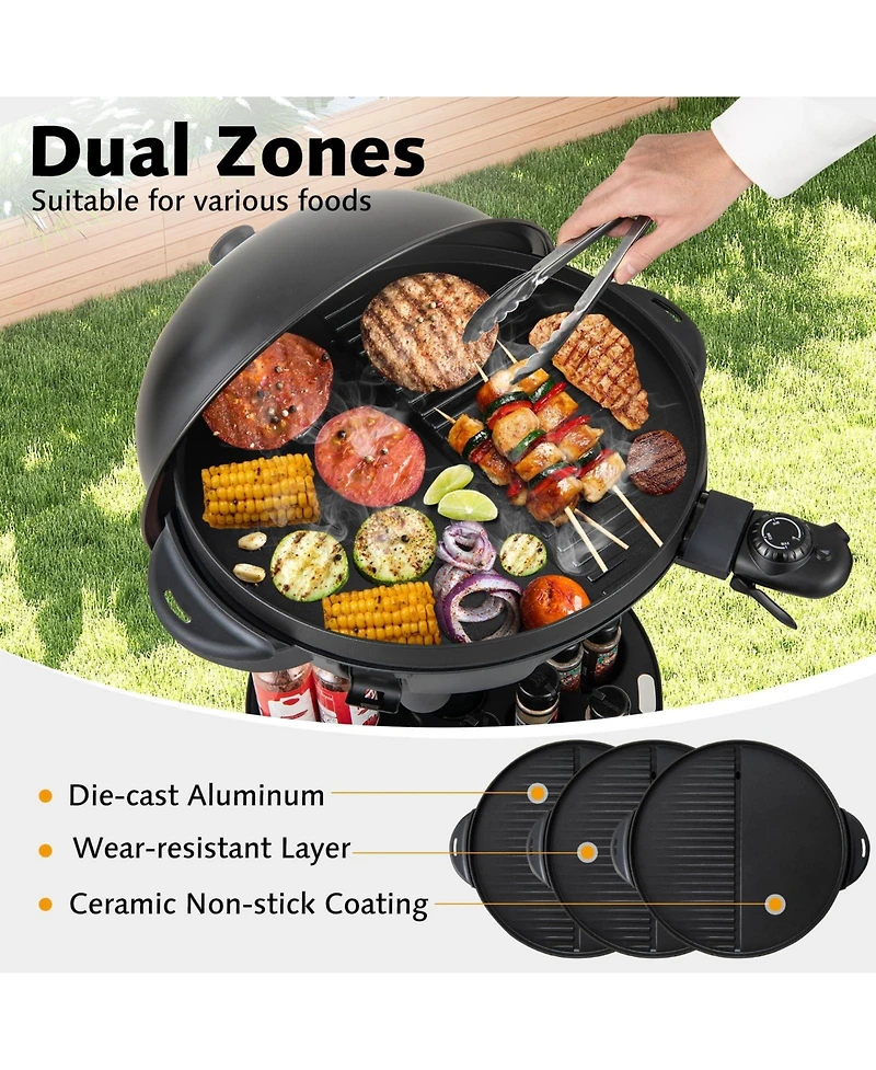 Ecooso Electric Bbq Grill 1200W Indoor Outdoor Grill with 2-Zone Non-Stick Grilling Plate