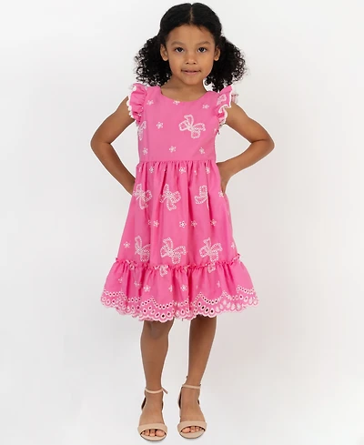 Rare Editions Girls' 2T-6X Cross Back Detail Bow Eyelet Dress