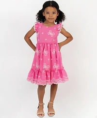 Rare Editions Girls' 2T-6X Cross Back Detail Bow Eyelet Dress