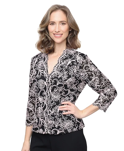 Alex Evenings Petite Floral-Embroidered 3/4-Sleeve Lace Top