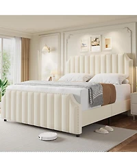 gaomon Bed Frame, Velvet Upholstered with 50.2'' Headboard, Rivet Decoration