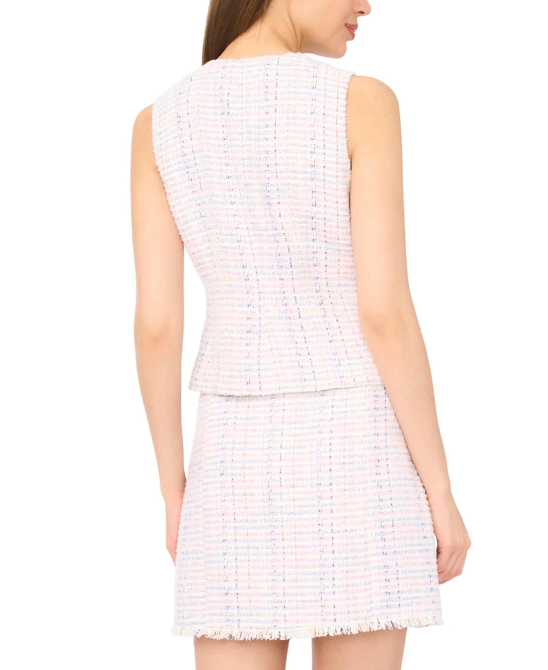 CeCe Women's Frayed Tweed Princess Seam Mini Skirt