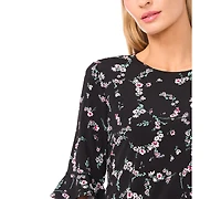 CeCe Women's Crew Neck Ruffle Sleeves Top