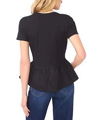 CeCe Women's Crew Neck Poplin Peplum Top