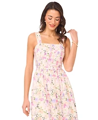 CeCe Women's Smocked Back Sleeveless Square Neck Midi Dress