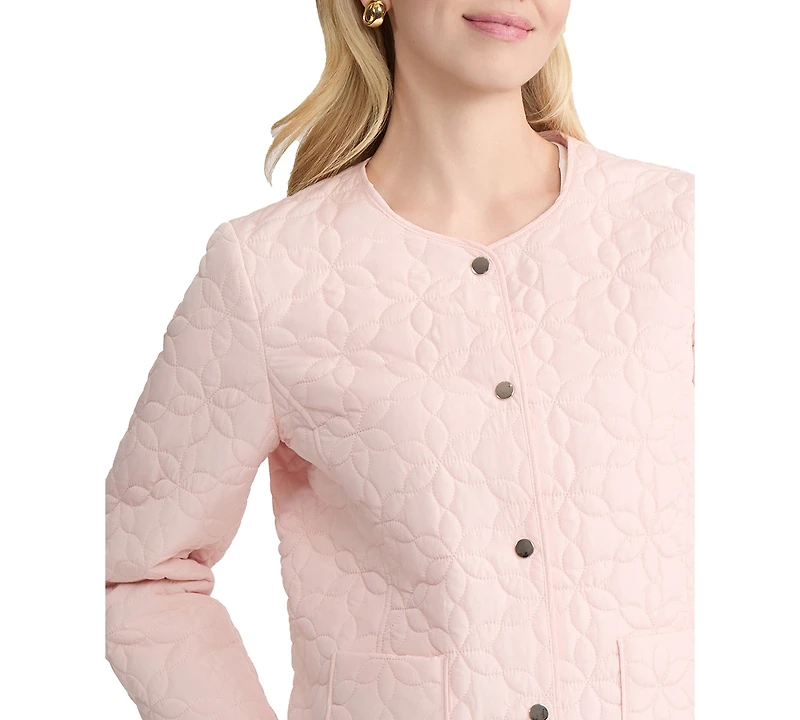 Jones New York Women's Quilted Flower Crew Neck Jacket